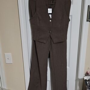 Fashion Nova Chocolate Pinstripe Pantsuit
